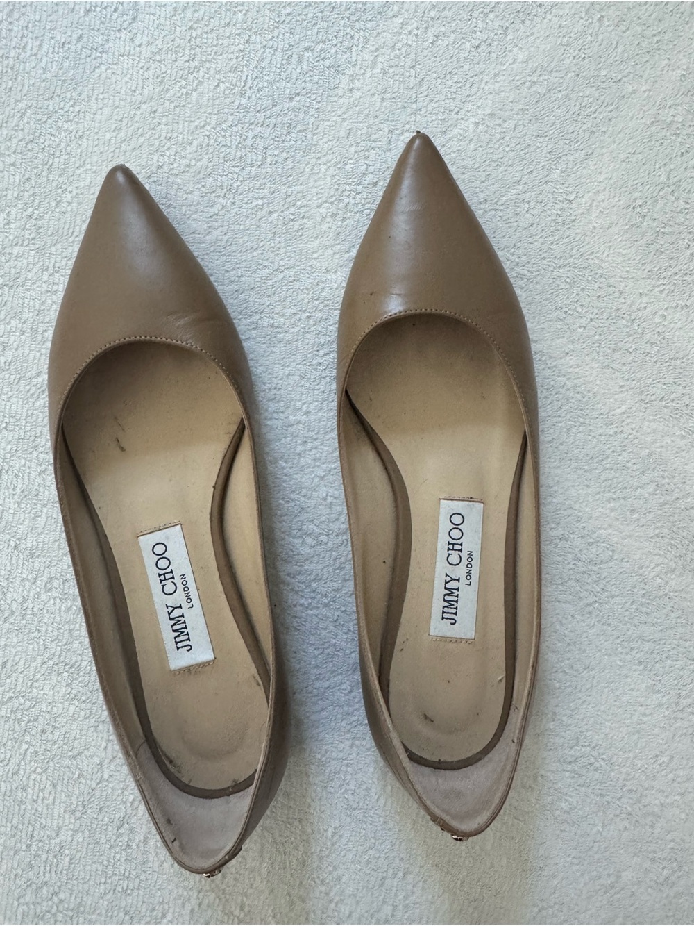 Jimmy Choo Tan Pointed-Toe Leather Flats